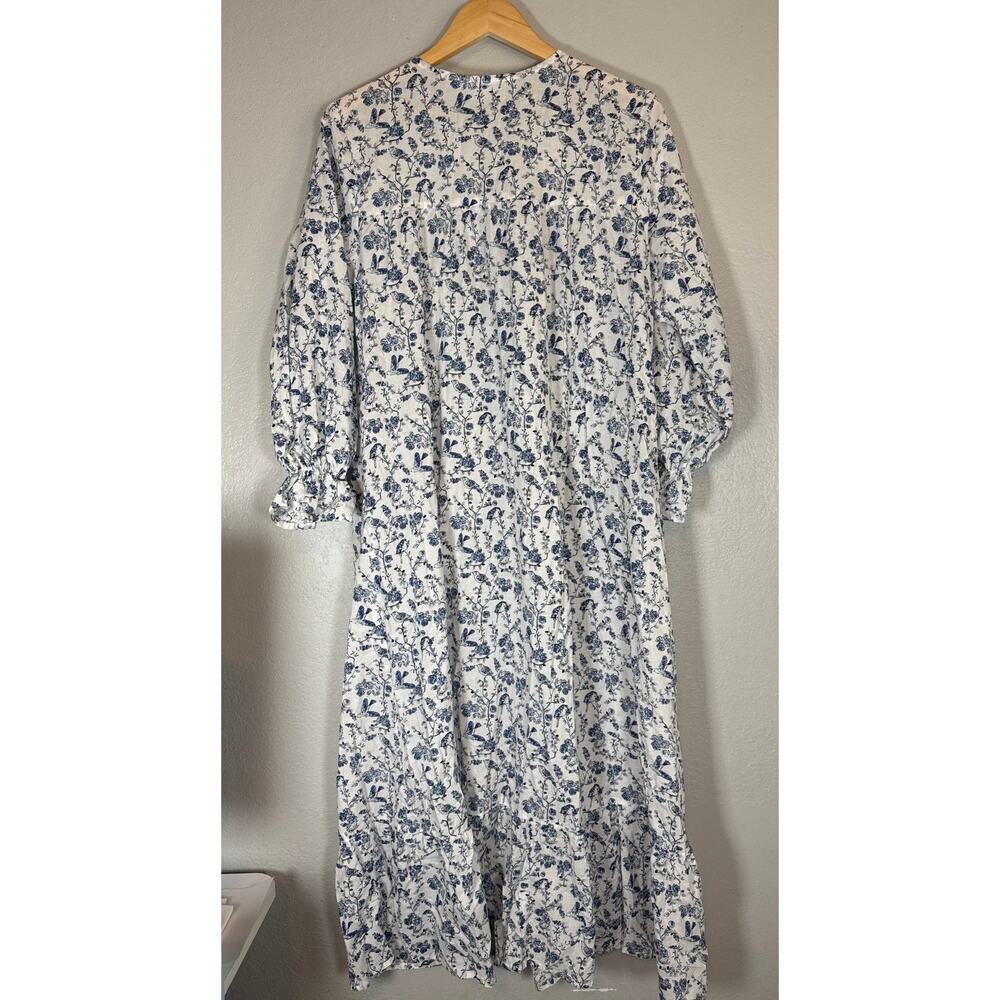 Vintage Bird Floral Print Long Nightgown Cotton Pajama Large Cottagecore Granny - Picture 4 of 7